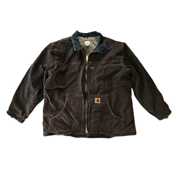 Carhartt Canvas Jacket Mens SZ XL RN14806 Brown Heavy Duty Sherpa Lined Mexico